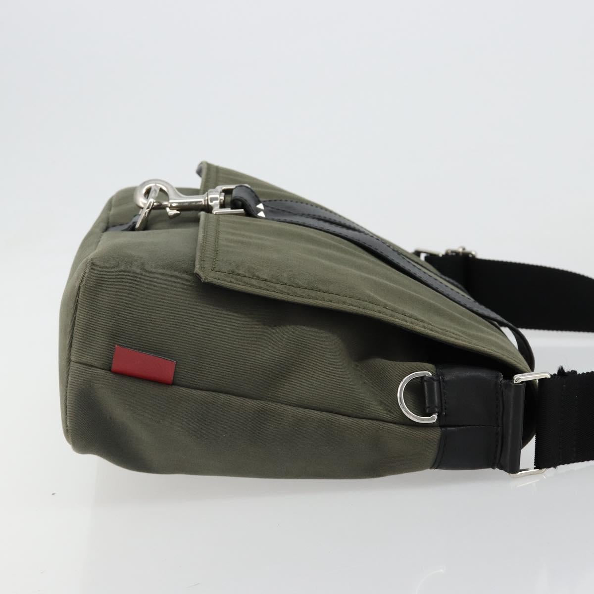 VALENTINO Shoulder Bag Canvas Khaki Silver Auth bs35528
