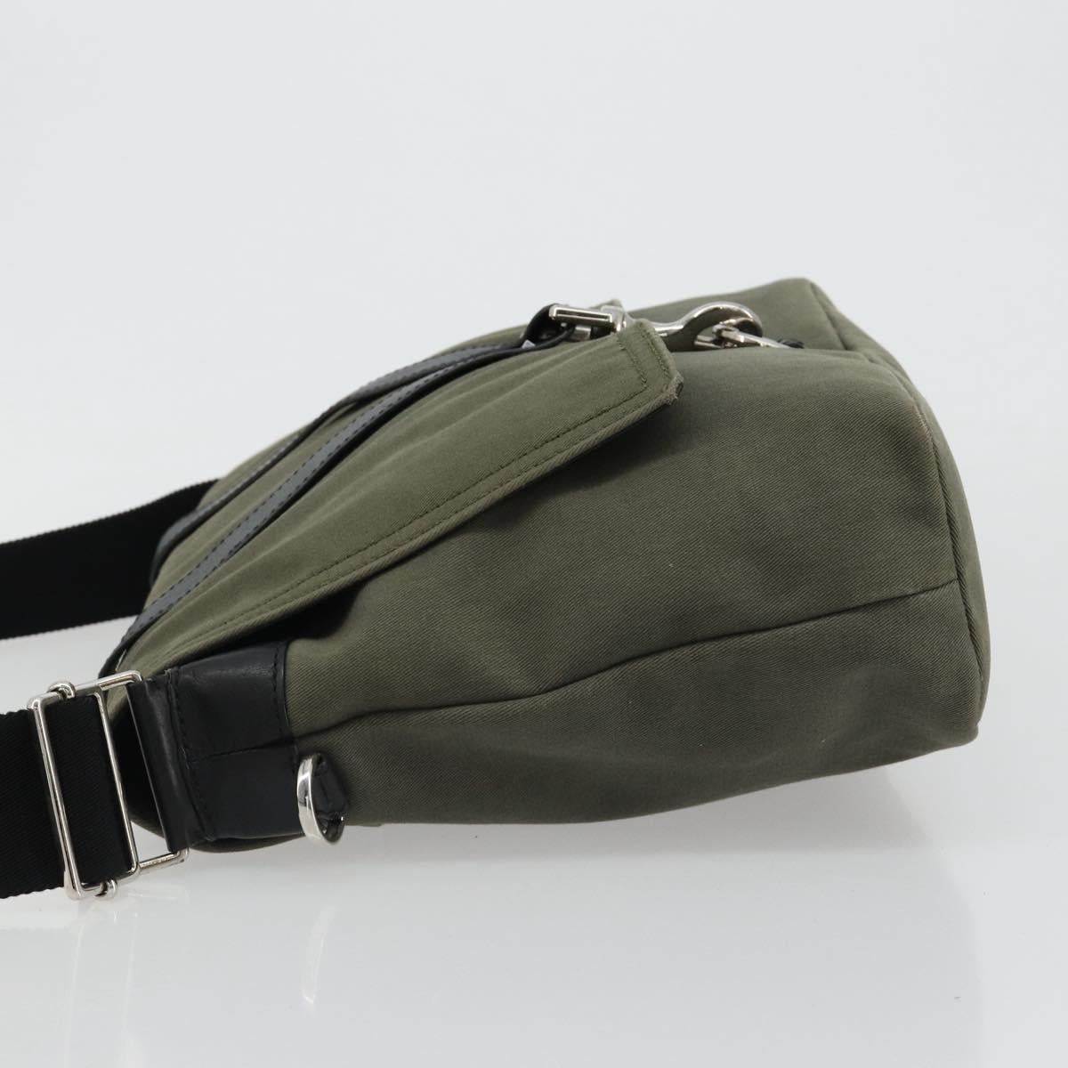VALENTINO Shoulder Bag Canvas Khaki Silver Auth bs35528