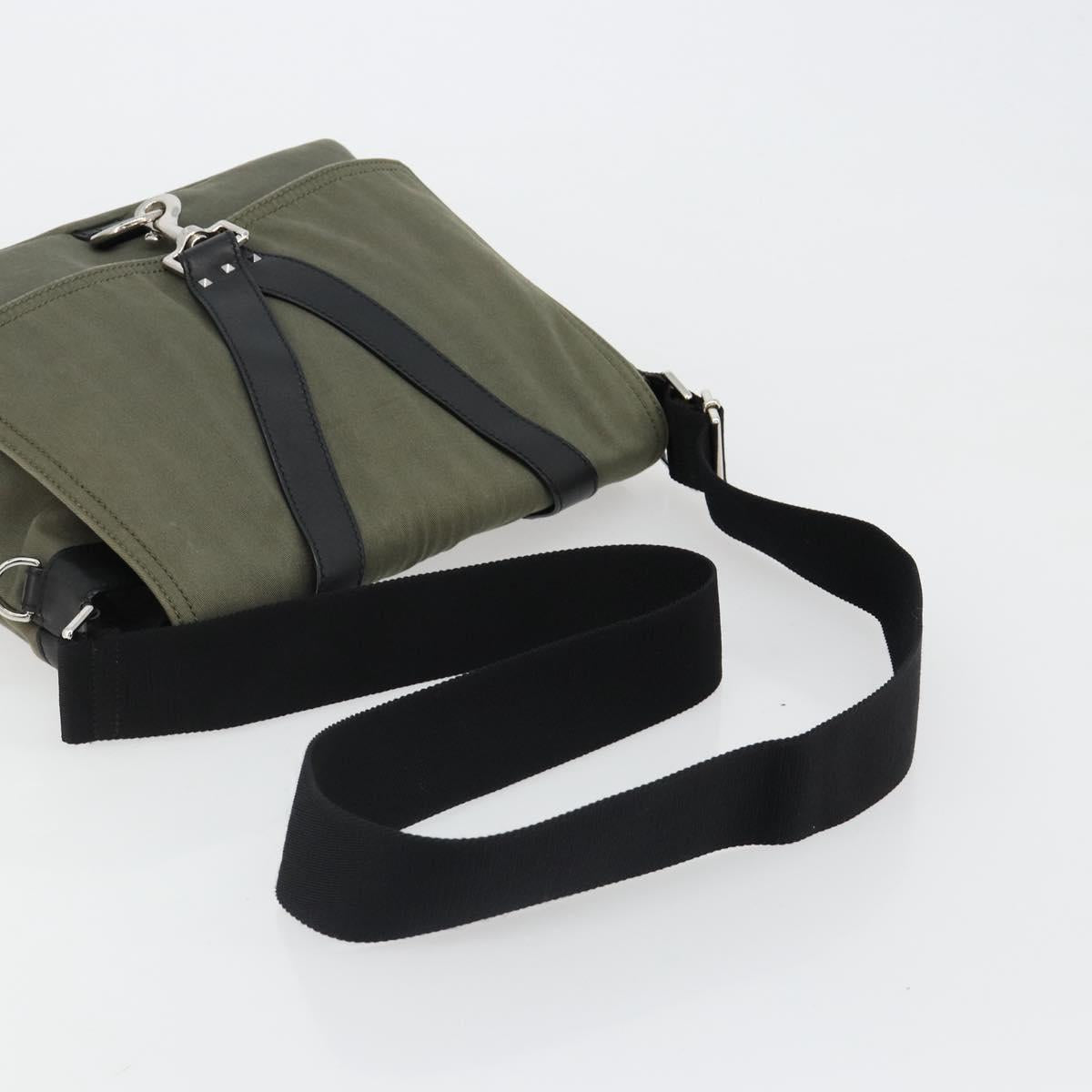 VALENTINO Shoulder Bag Canvas Khaki Silver Auth bs35528