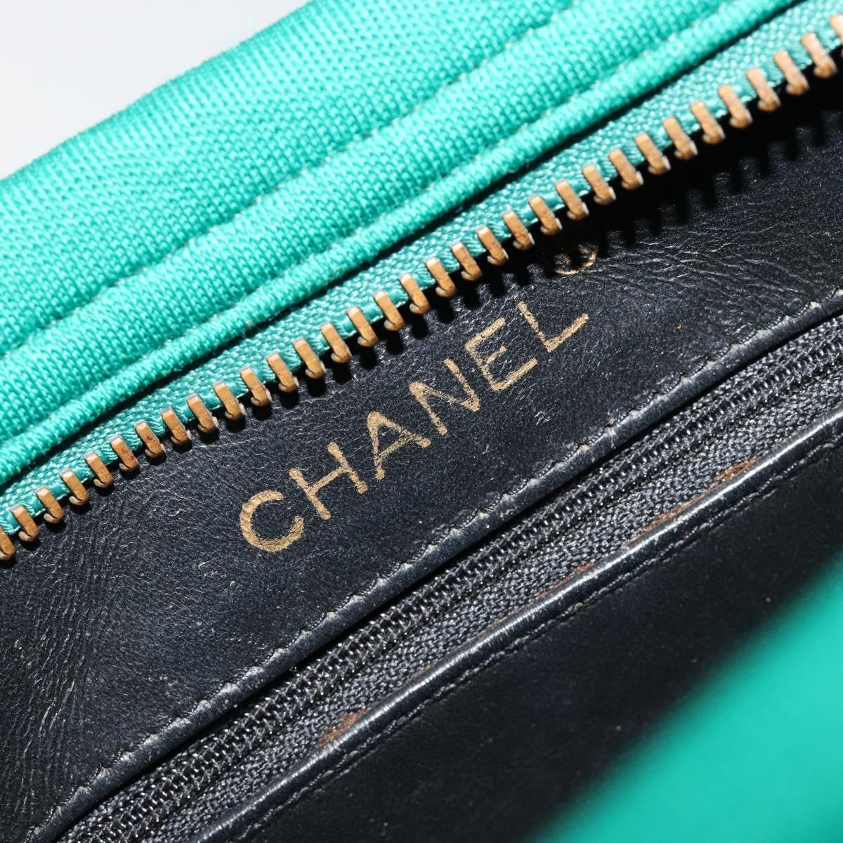 CHANEL Matelasse Chain Shoulder Bag Cotton Green Gold CC Auth bs35532