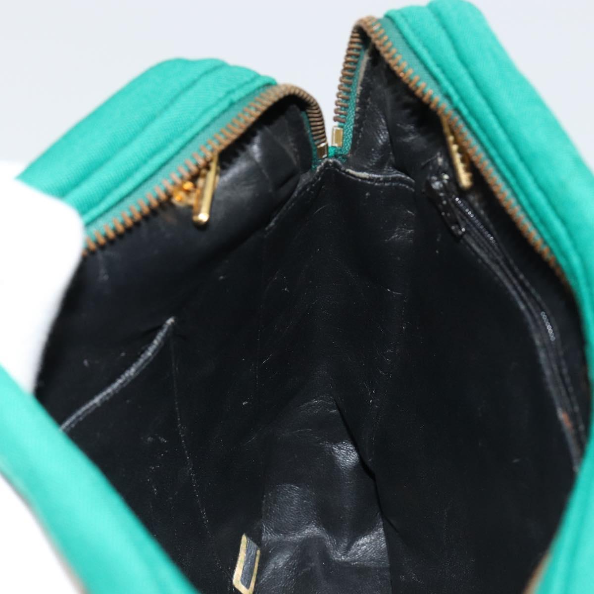 CHANEL Matelasse Chain Shoulder Bag Cotton Green Gold CC Auth bs35532