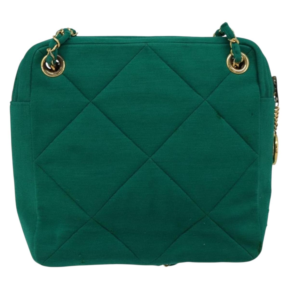 CHANEL Matelasse Chain Shoulder Bag Cotton Green Gold CC Auth bs35532