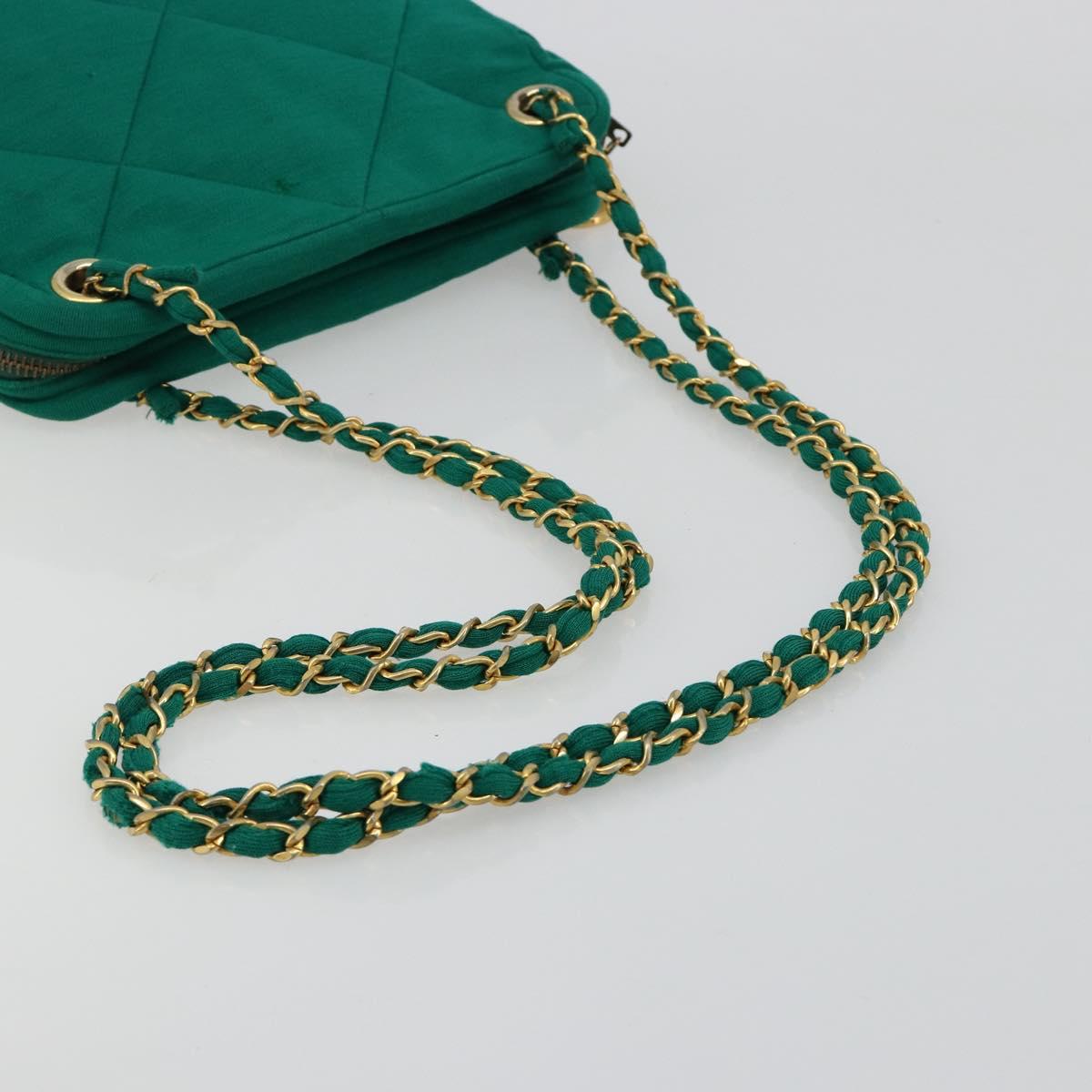 CHANEL Matelasse Chain Shoulder Bag Cotton Green Gold CC Auth bs35532