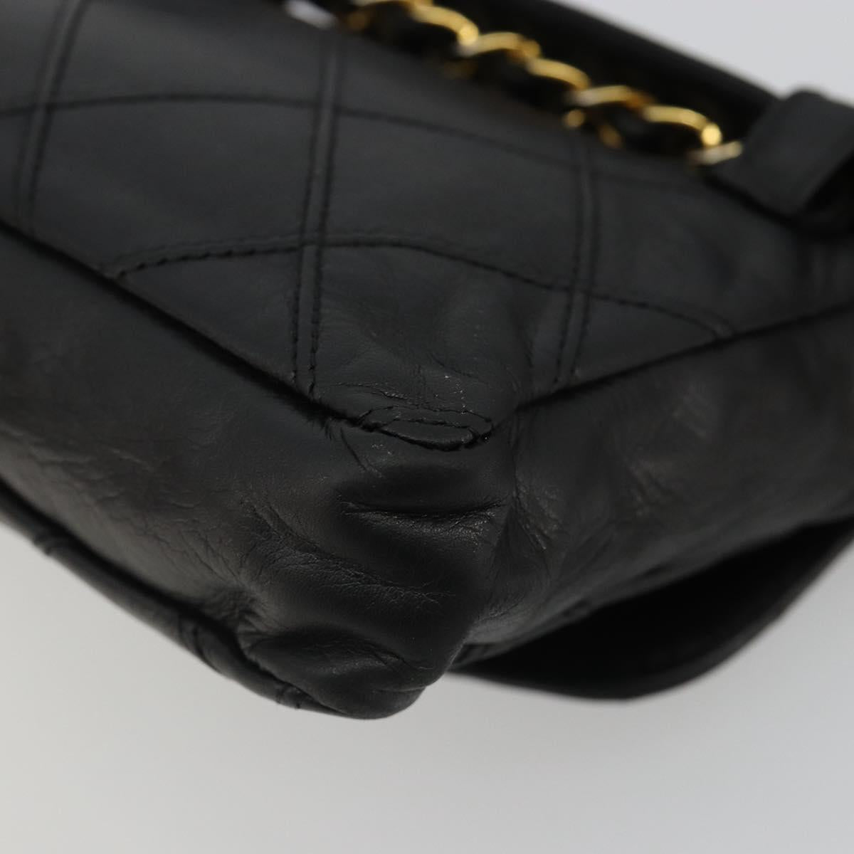 CHANEL Bicolore Waist Bag Lamb Skin Black Gold CC Auth bs35541