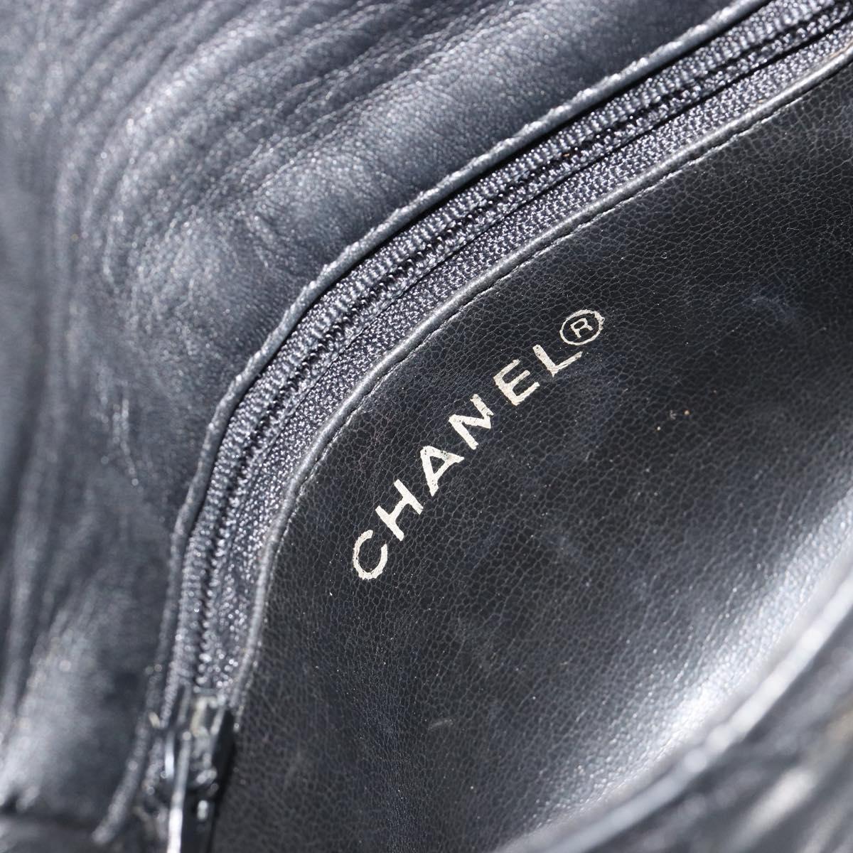 CHANEL Bicolore Waist Bag Lamb Skin Black Gold CC Auth bs35541