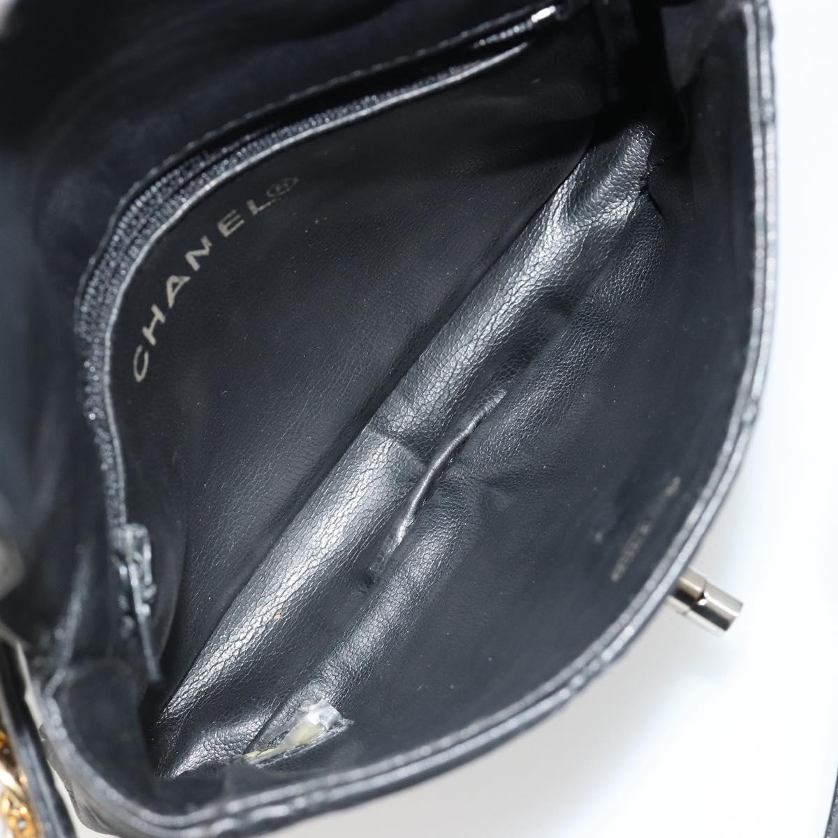 CHANEL Bicolore Waist Bag Lamb Skin Black Gold CC Auth bs35541
