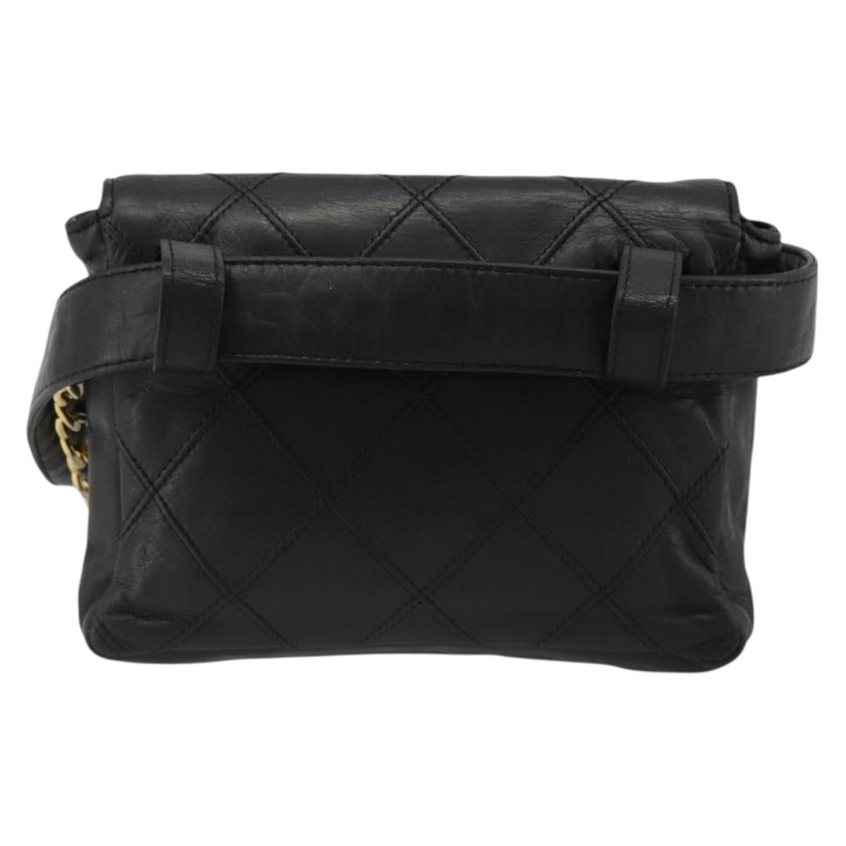 CHANEL Bicolore Waist Bag Lamb Skin Black Gold CC Auth bs35541