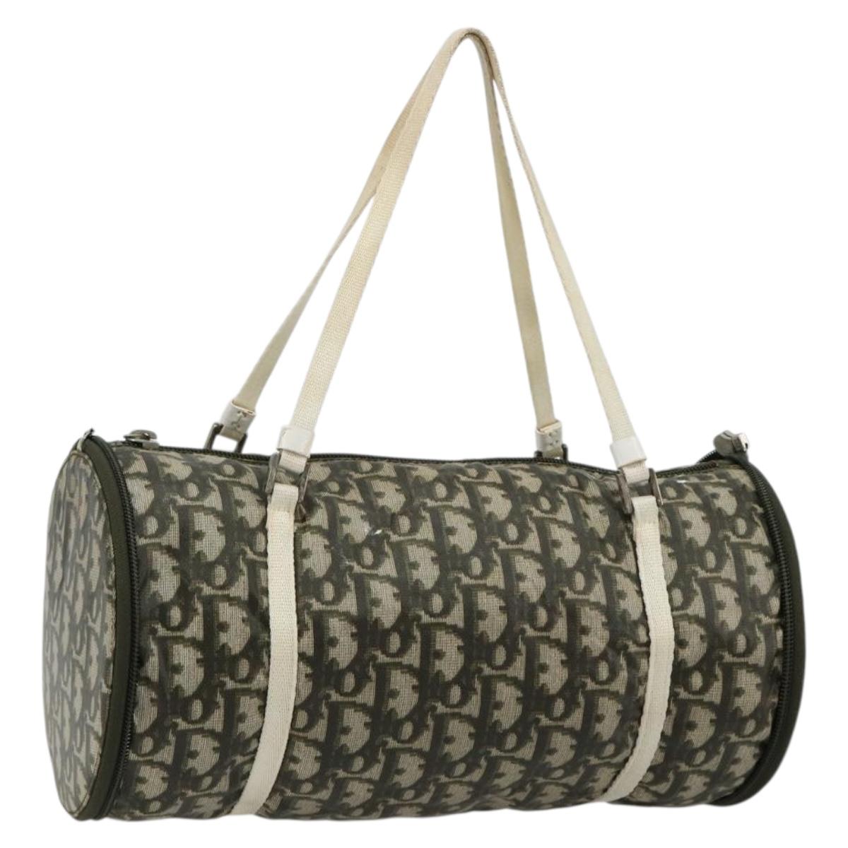 Christian Dior Trotter Canvas Hand Bag Nylon Khaki Silver Auth bs35543