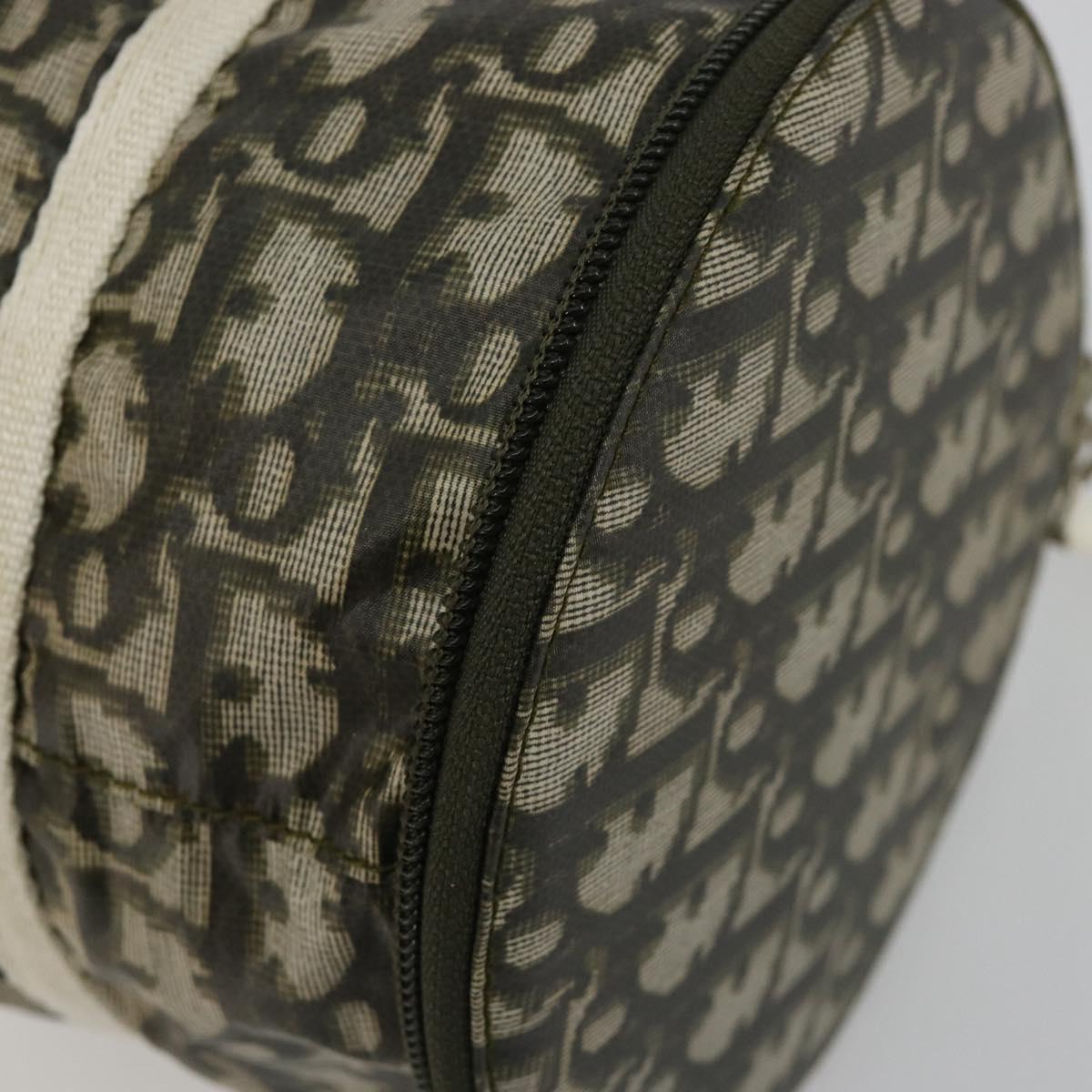 Christian Dior Trotter Canvas Hand Bag Nylon Khaki Silver Auth bs35543