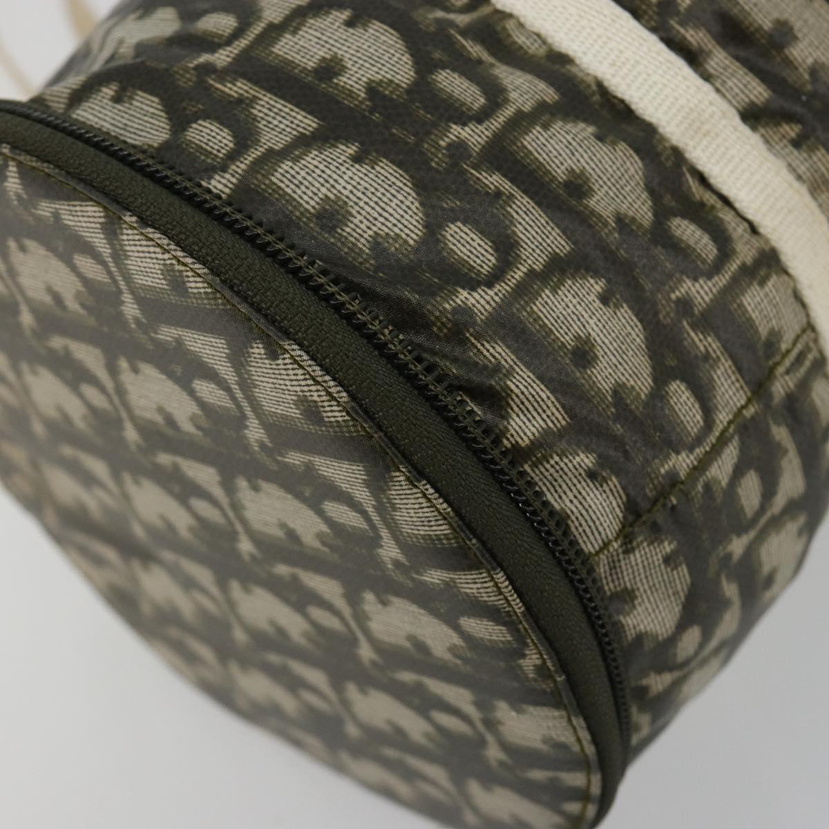 Christian Dior Trotter Canvas Hand Bag Nylon Khaki Silver Auth bs35543