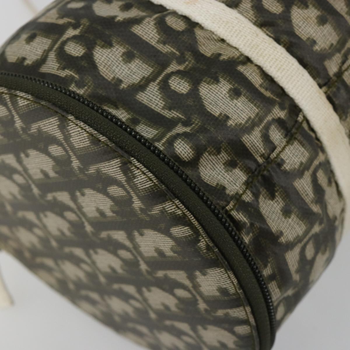 Christian Dior Trotter Canvas Hand Bag Nylon Khaki Silver Auth bs35543