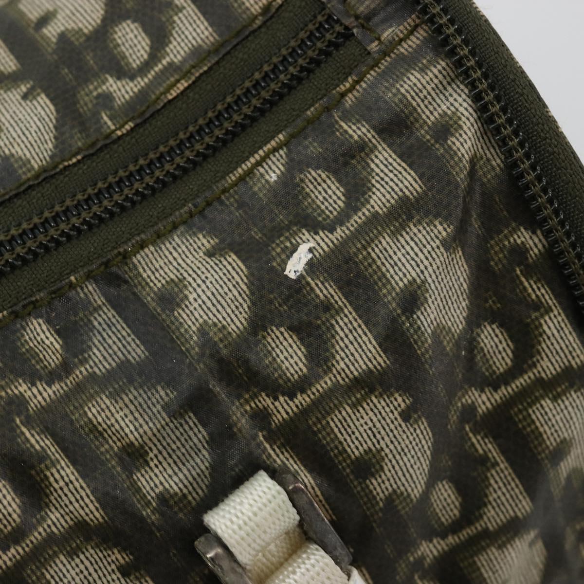 Christian Dior Trotter Canvas Hand Bag Nylon Khaki Silver Auth bs35543