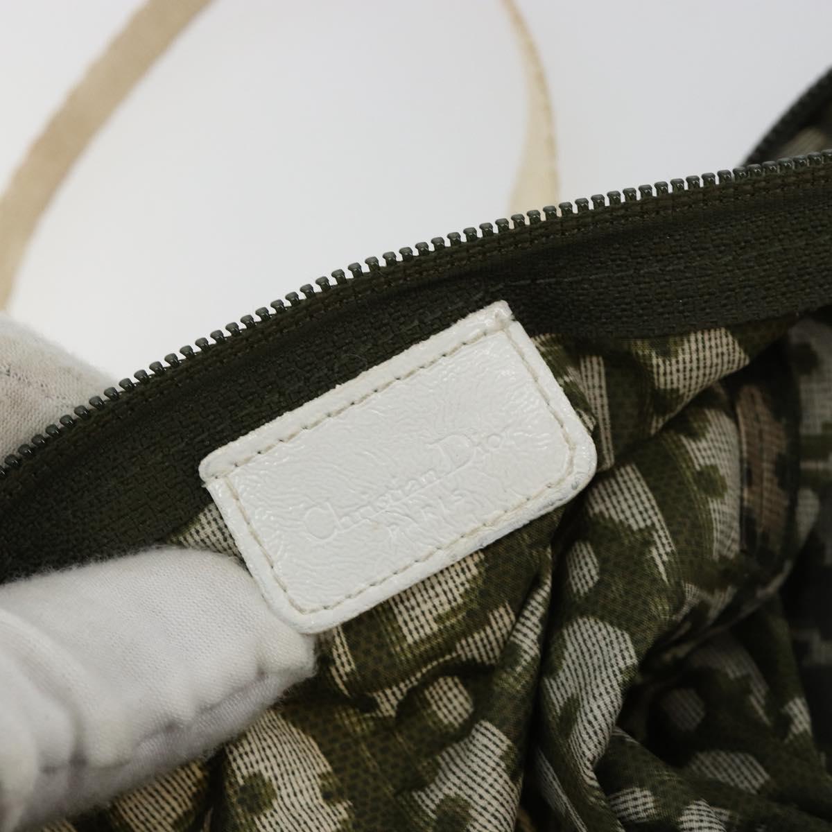 Christian Dior Trotter Canvas Hand Bag Nylon Khaki Silver Auth bs35543