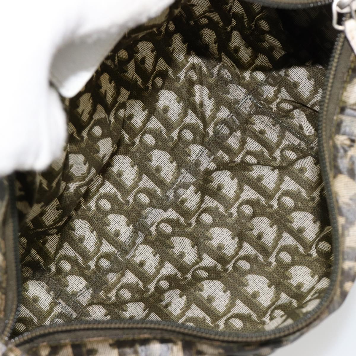 Christian Dior Trotter Canvas Hand Bag Nylon Khaki Silver Auth bs35543