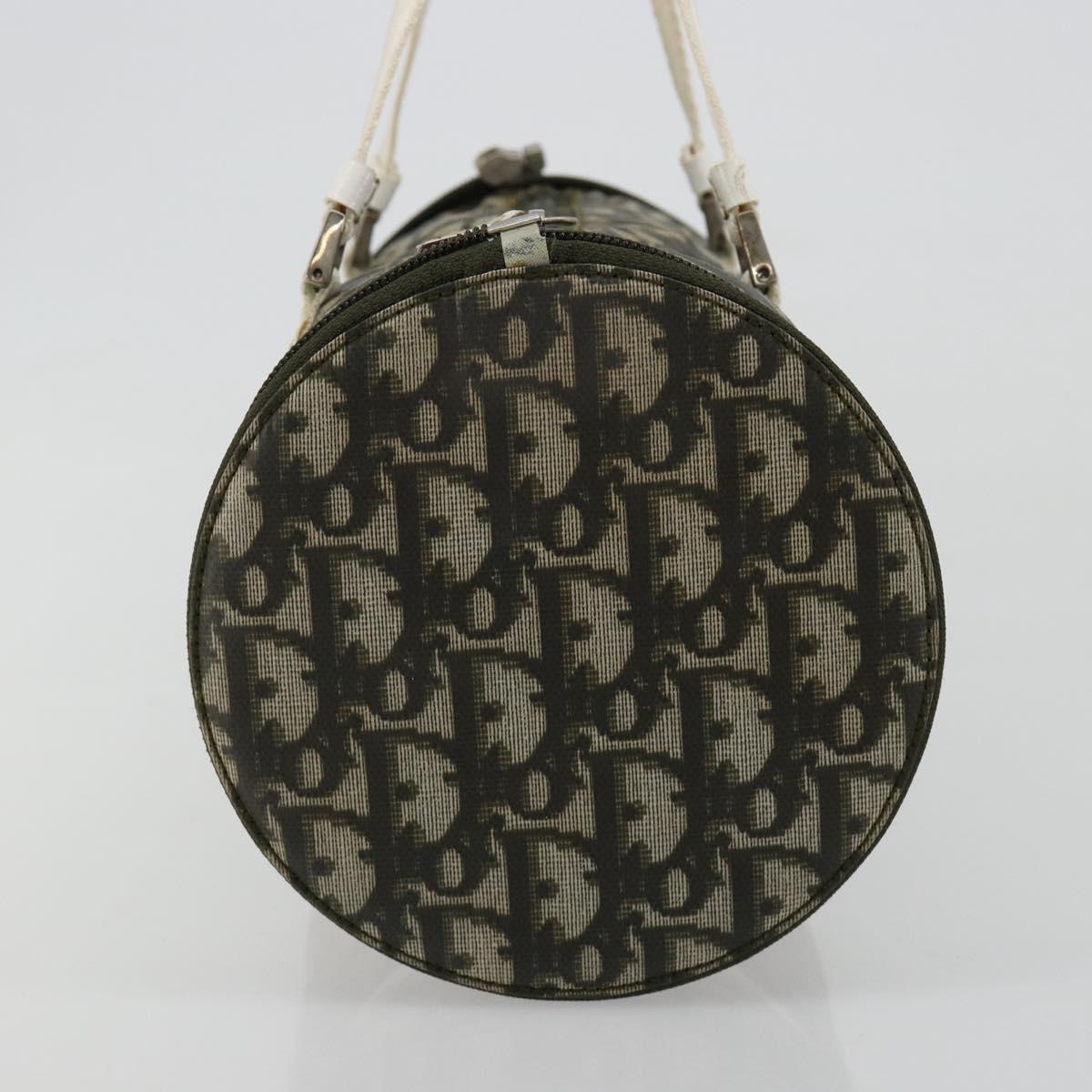Christian Dior Trotter Canvas Hand Bag Nylon Khaki Silver Auth bs35543