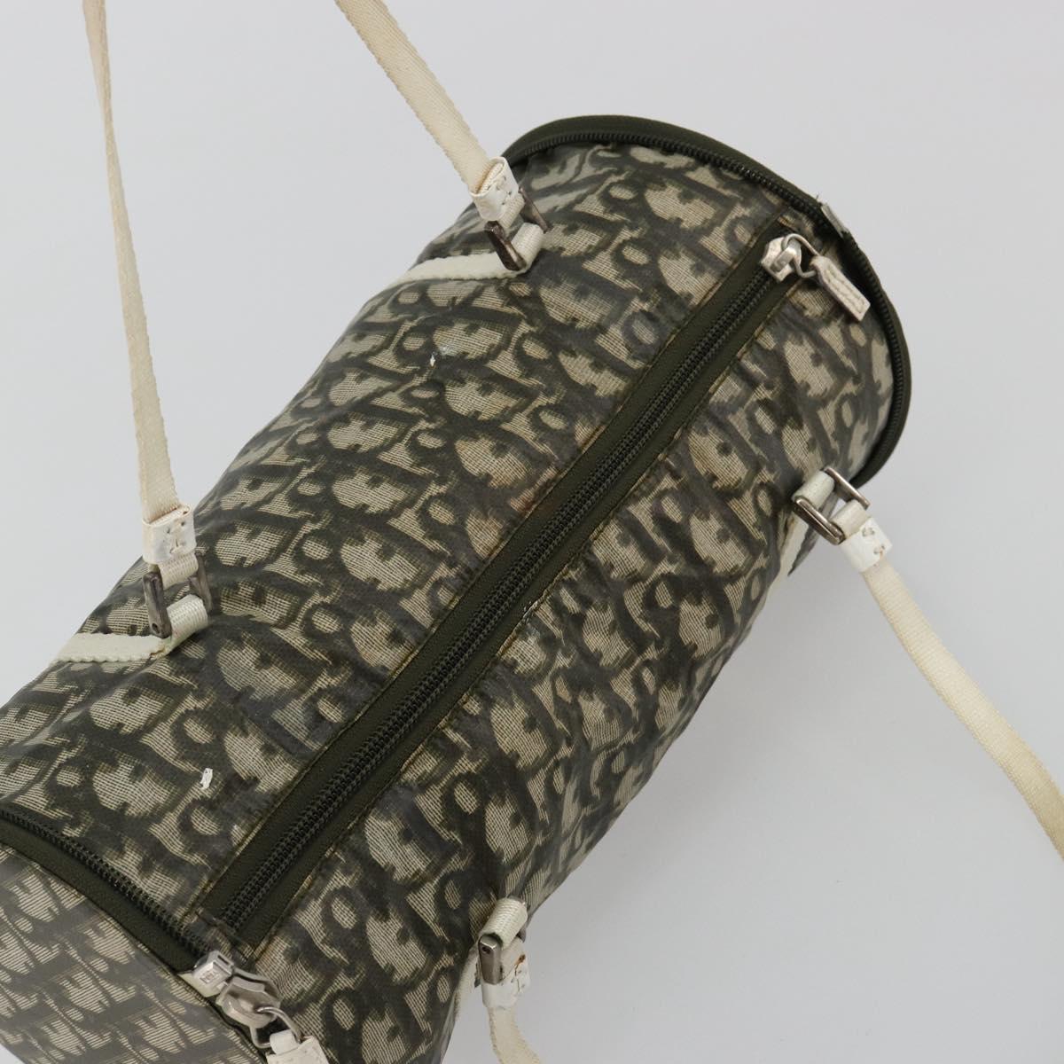Christian Dior Trotter Canvas Hand Bag Nylon Khaki Silver Auth bs35543