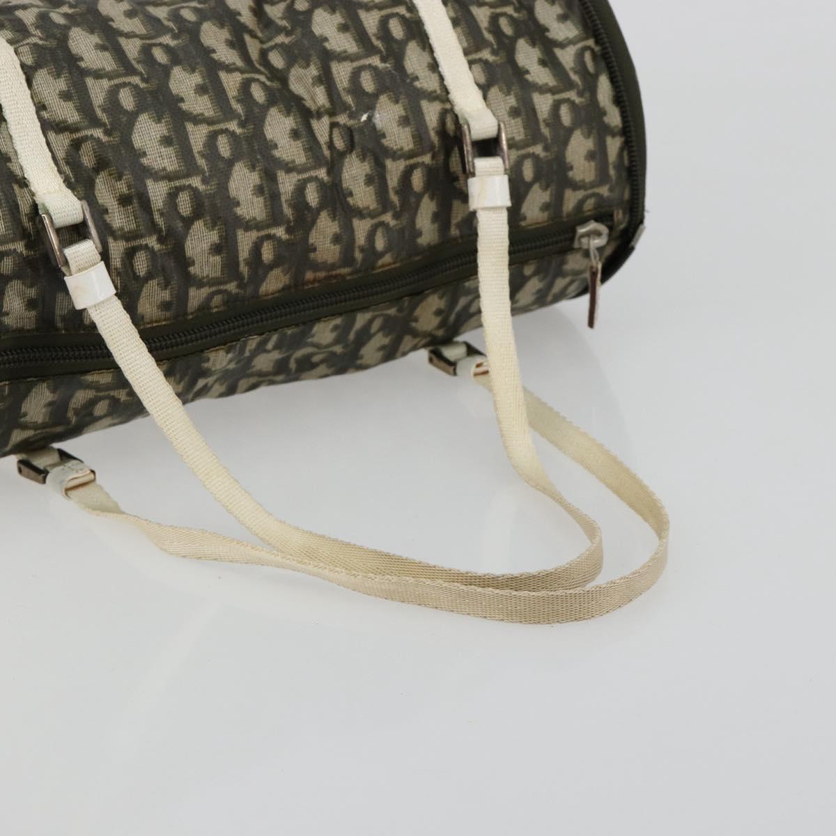 Christian Dior Trotter Canvas Hand Bag Nylon Khaki Silver Auth bs35543