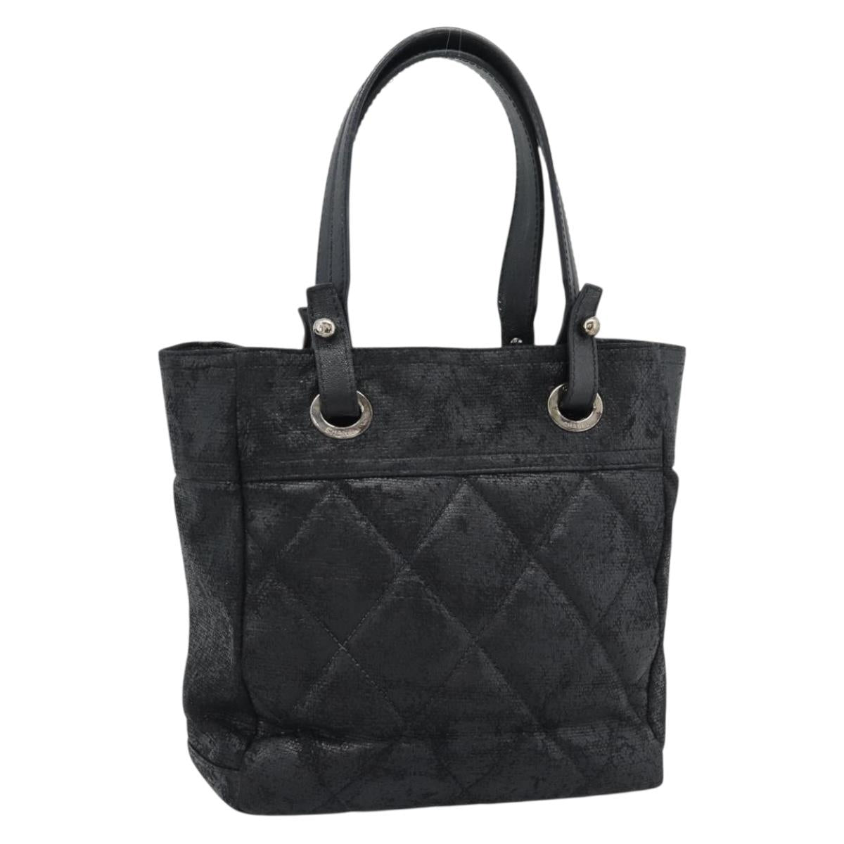 CHANEL Matelasse Tote Bag Coated Canvas Black Gold CC Auth bs35544