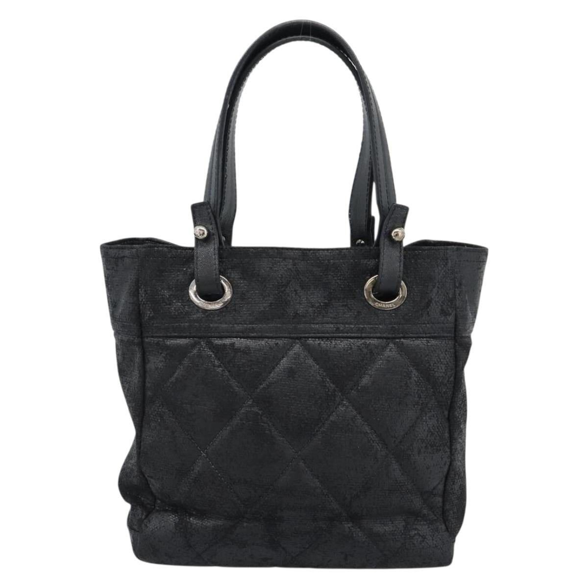 CHANEL Matelasse Tote Bag Coated Canvas Black Gold CC Auth bs35544