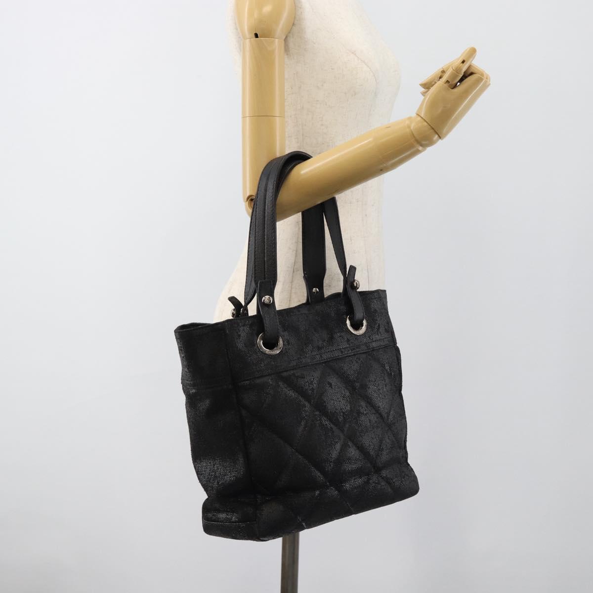 CHANEL Matelasse Tote Bag Coated Canvas Black Gold CC Auth bs35544