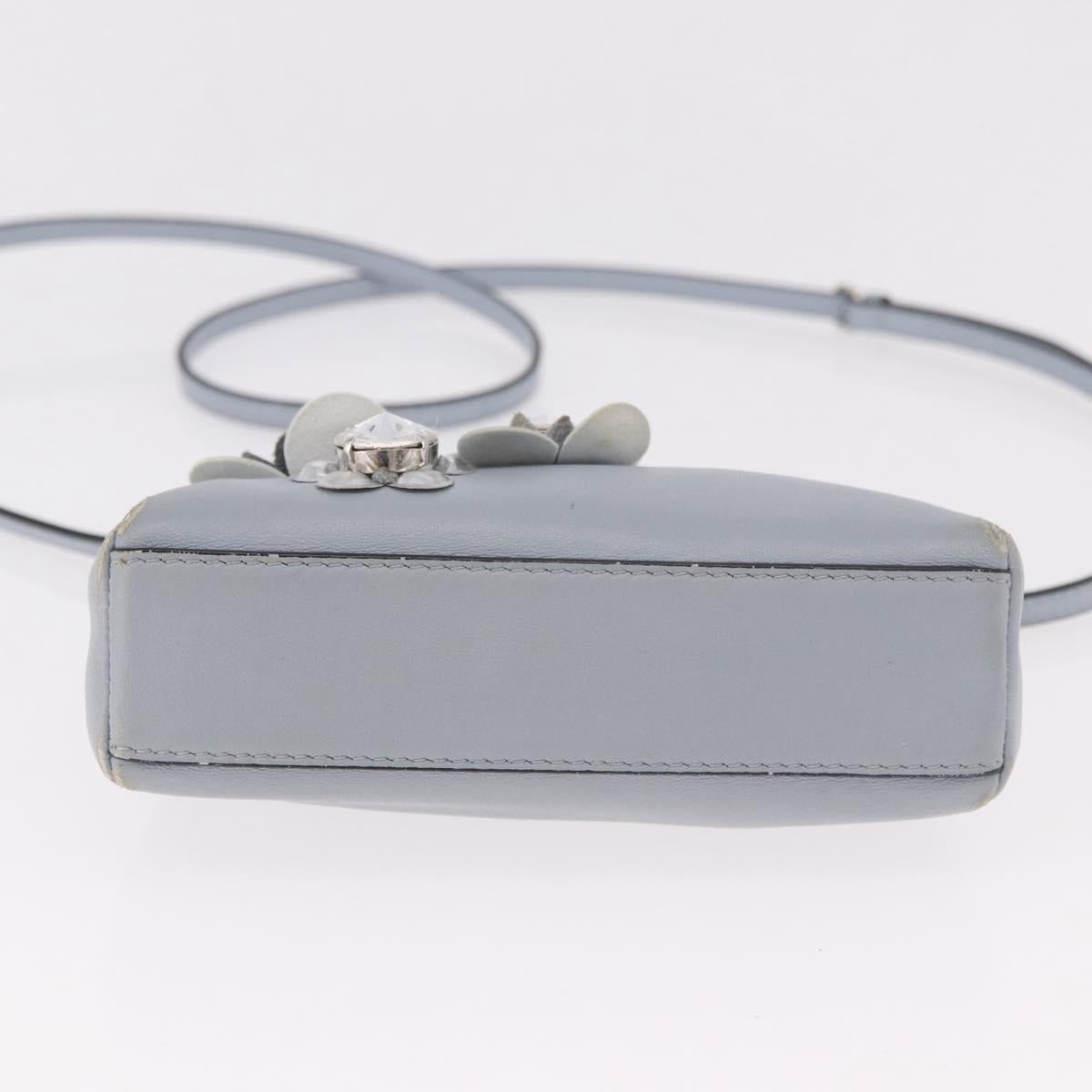 FENDI Shoulder Bag Leather 2way Light Blue Silver Auth bs35546