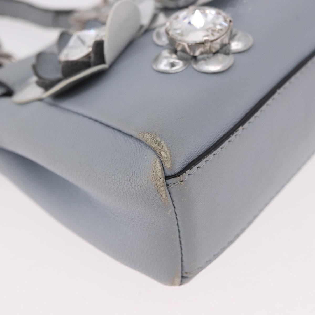 FENDI Shoulder Bag Leather 2way Light Blue Silver Auth bs35546