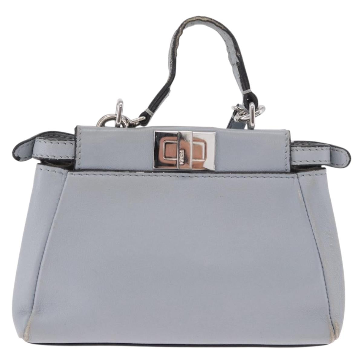 FENDI Shoulder Bag Leather 2way Light Blue Silver Auth bs35546