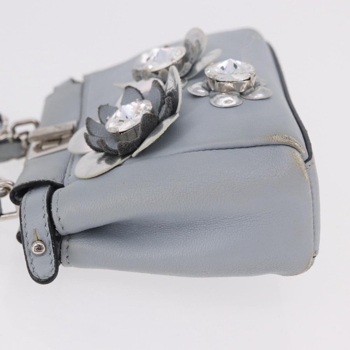FENDI Shoulder Bag Leather 2way Light Blue Silver Auth bs35546