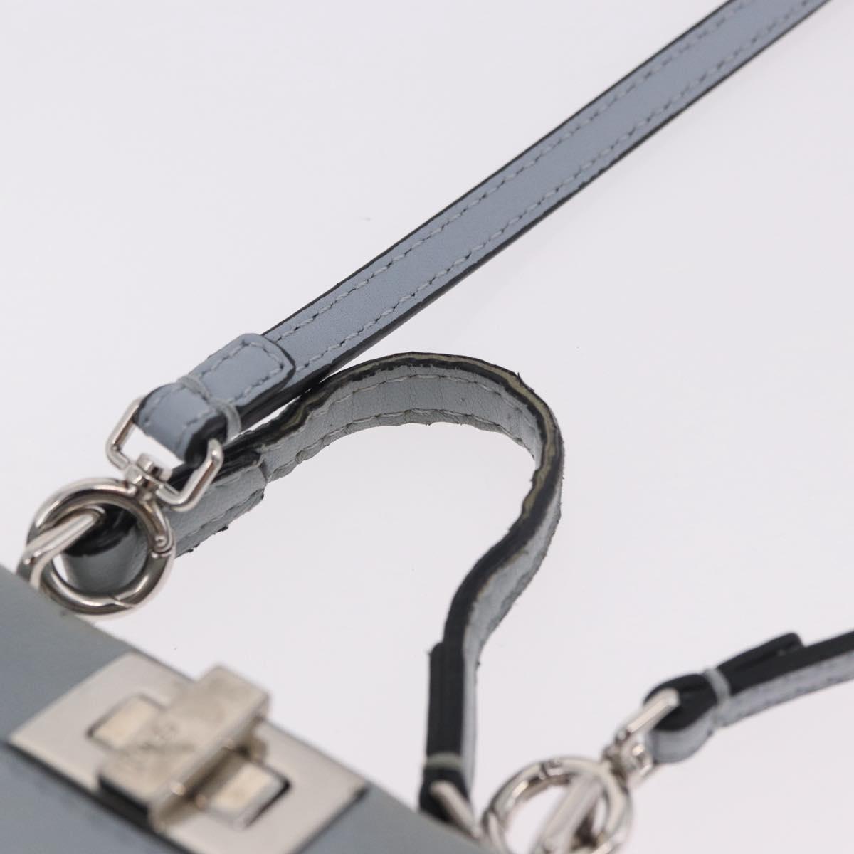 FENDI Shoulder Bag Leather 2way Light Blue Silver Auth bs35546