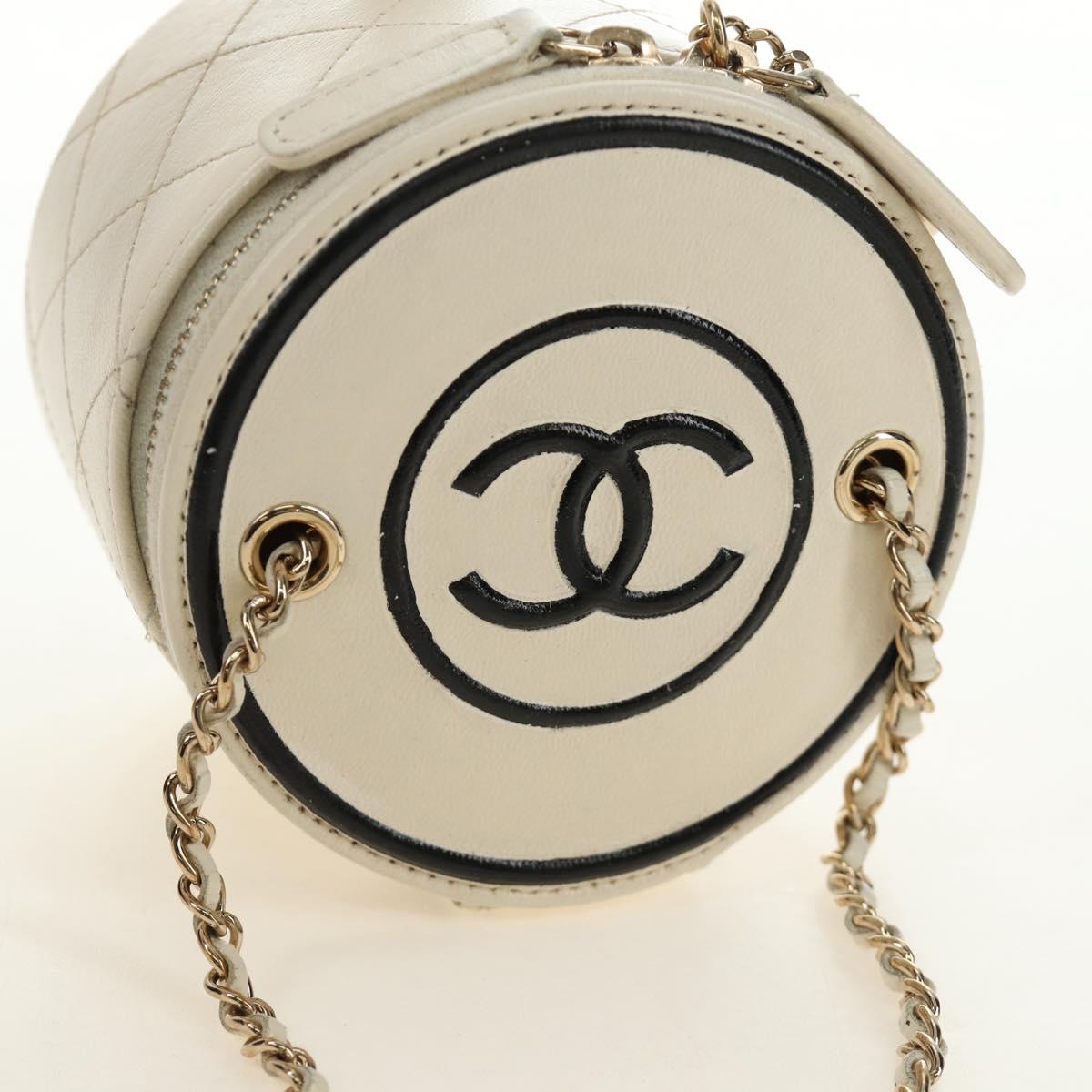 CHANEL Matelasse Chain Shoulder Bag Leather White Gold CC Auth bs35547SAM