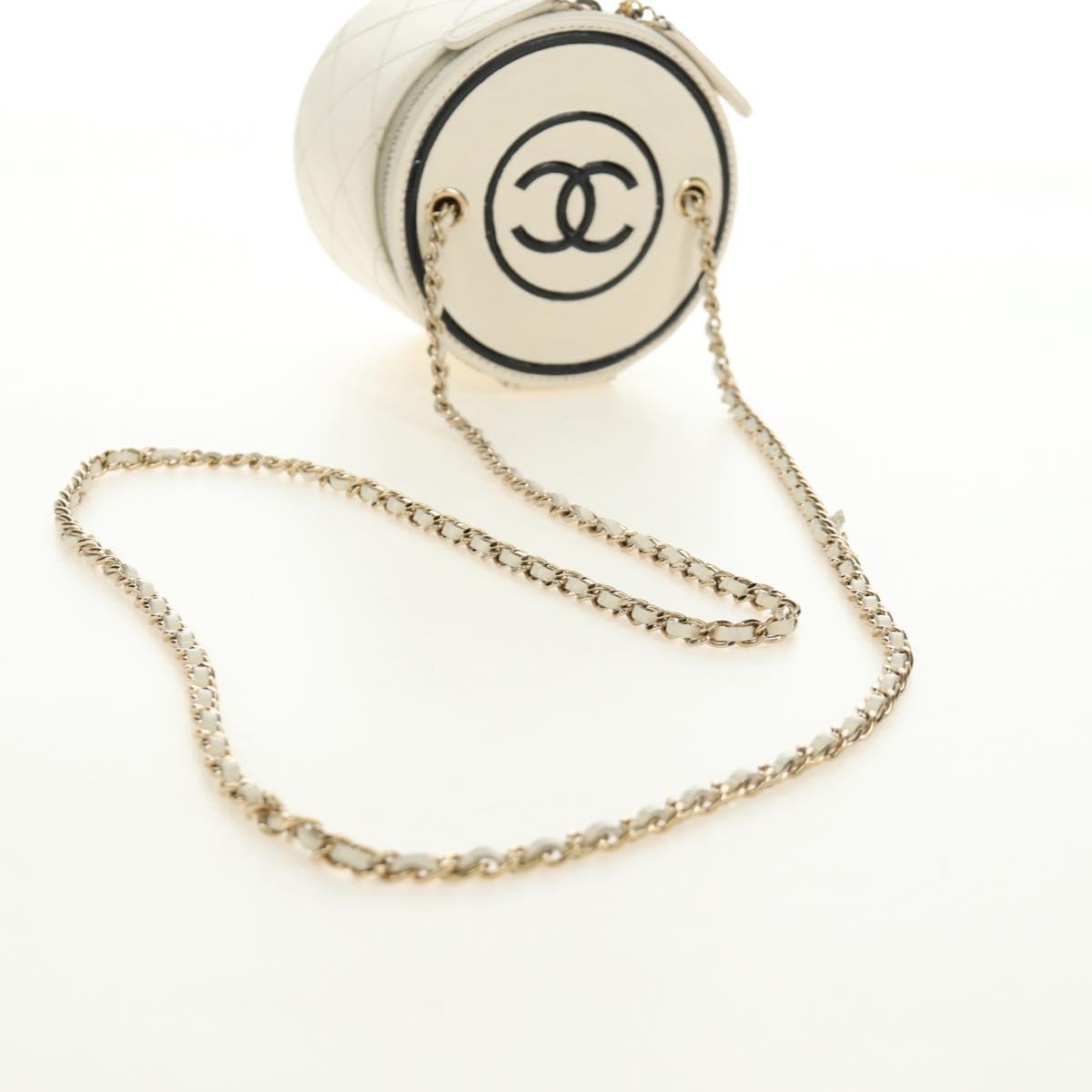 CHANEL Matelasse Chain Shoulder Bag Leather White Gold CC Auth bs35547SAM