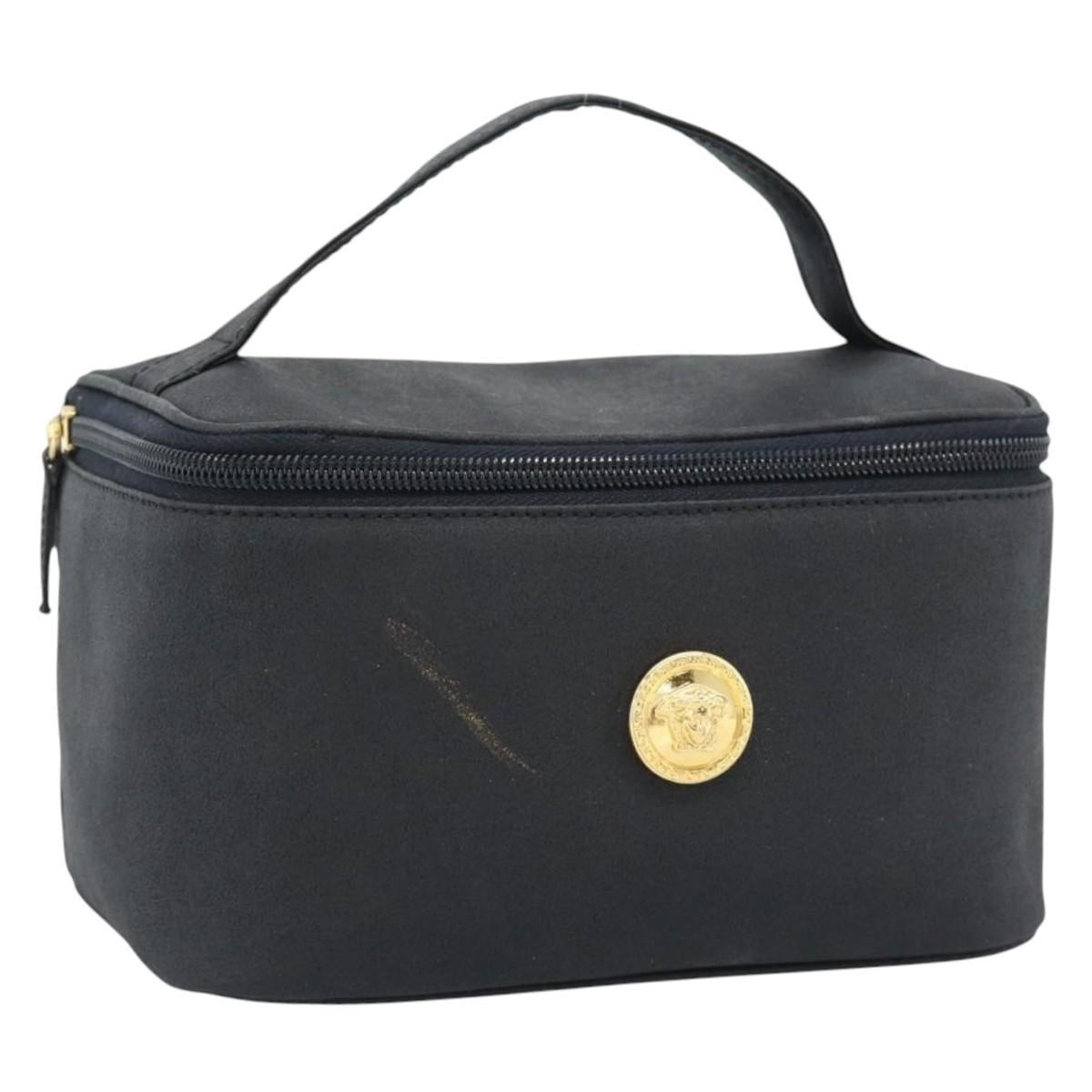 Gianni Versace Vanity Hand Bag Leather Black Gold Auth bs35548