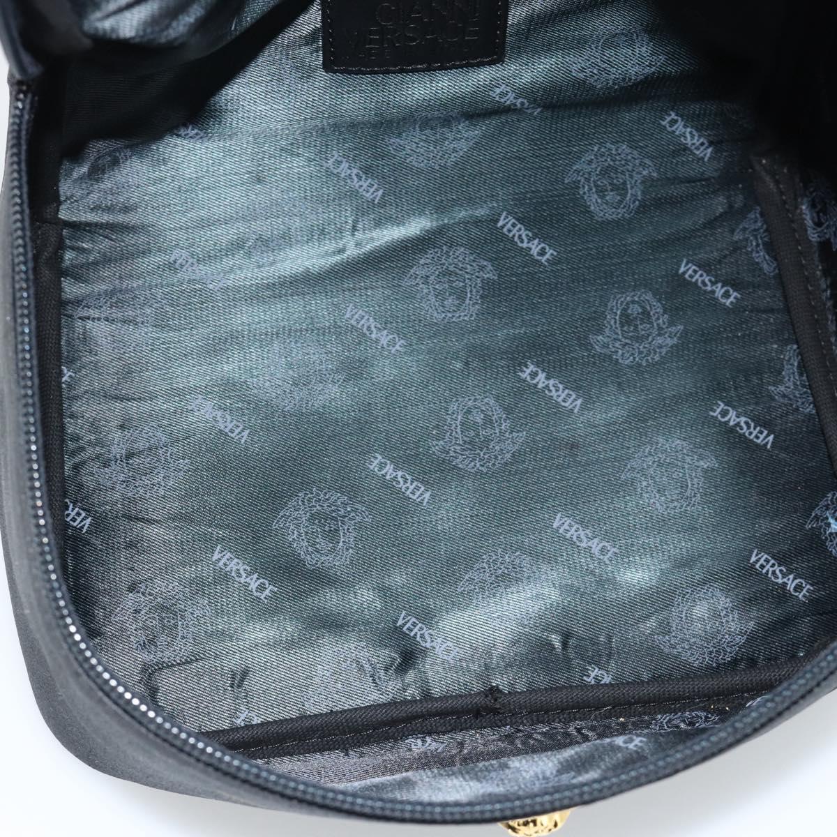 Gianni Versace Vanity Hand Bag Leather Black Gold Auth bs35548