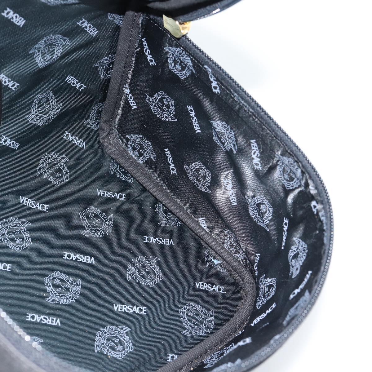 Gianni Versace Vanity Hand Bag Leather Black Gold Auth bs35548