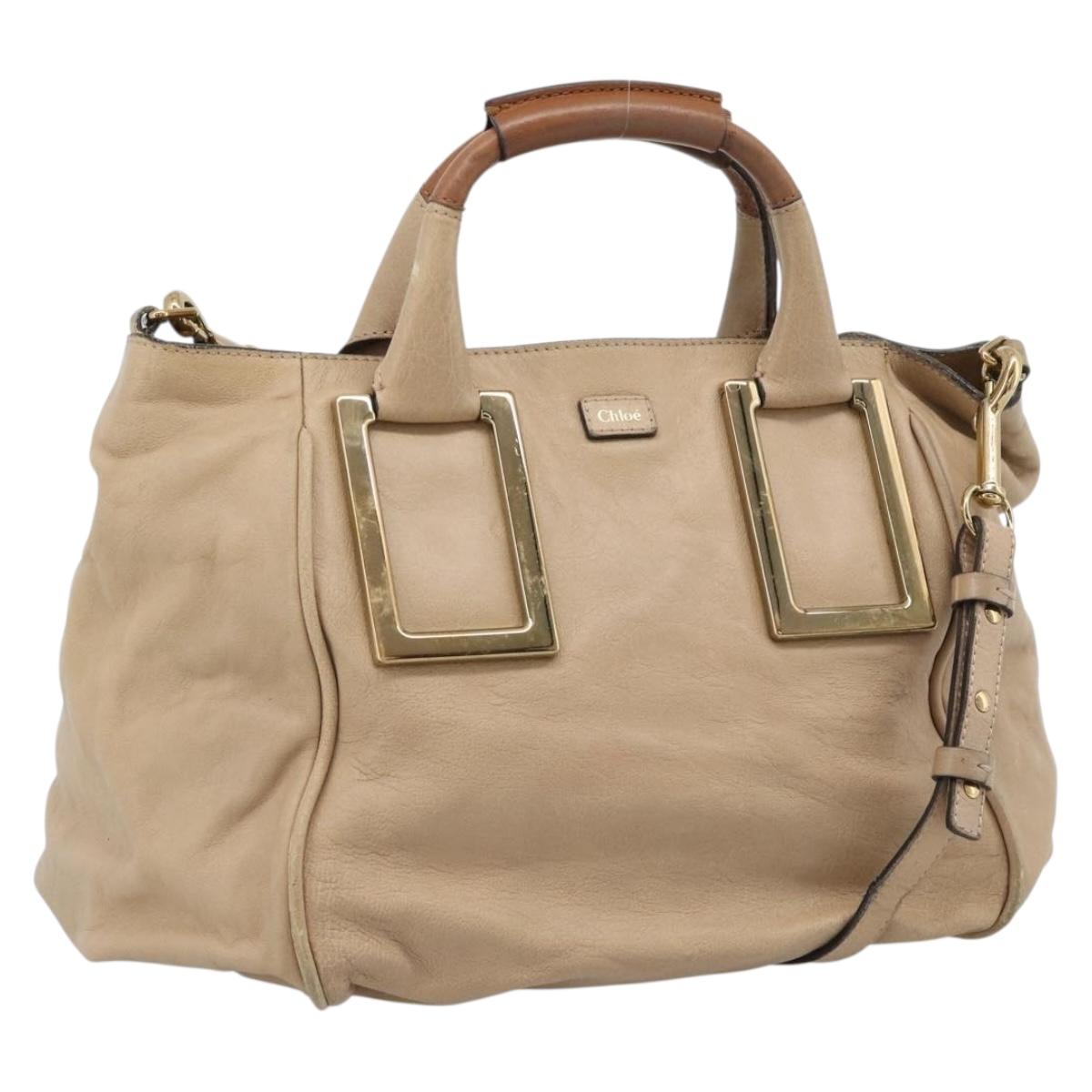Chloe Etel Hand Bag Leather 2way Beige Gold Auth bs35549