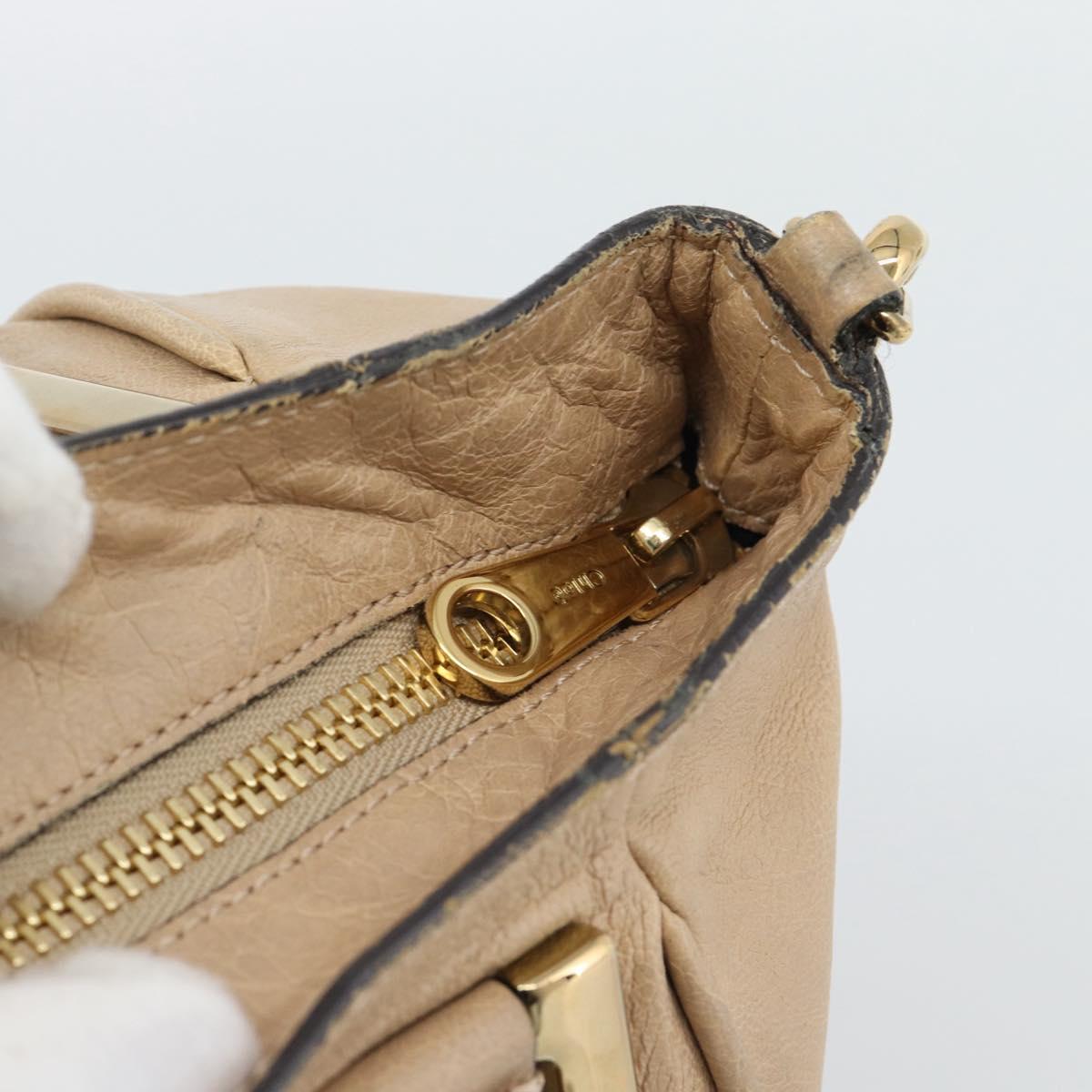 Chloe Etel Hand Bag Leather 2way Beige Gold Auth bs35549