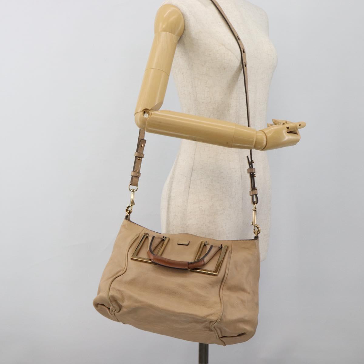 Chloe Etel Hand Bag Leather 2way Beige Gold Auth bs35549