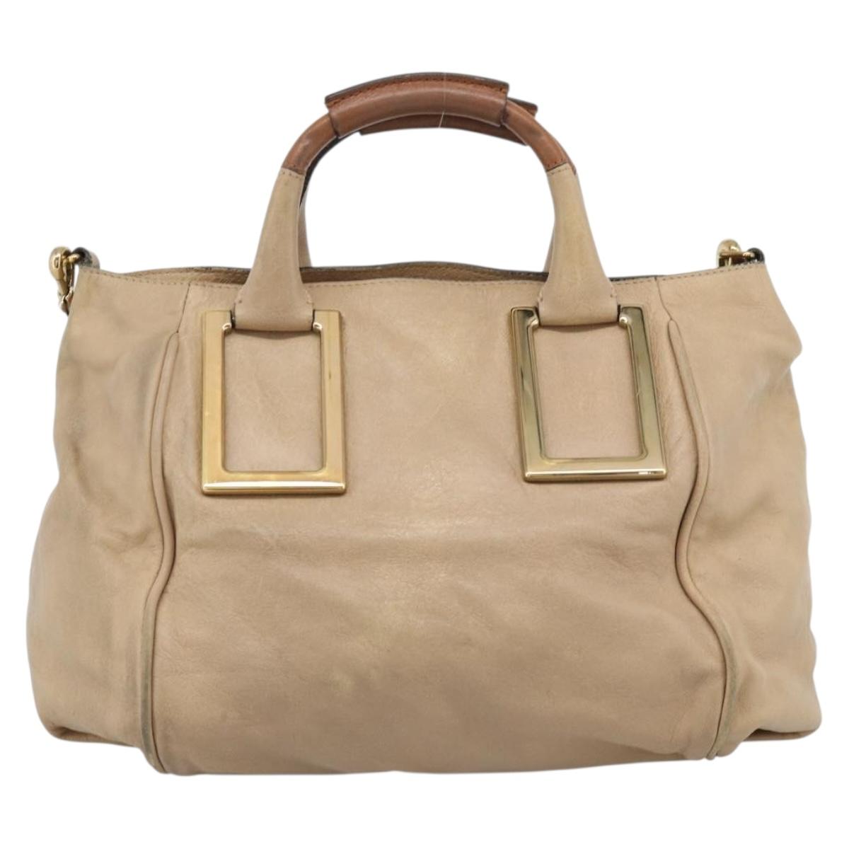 Chloe Etel Hand Bag Leather 2way Beige Gold Auth bs35549
