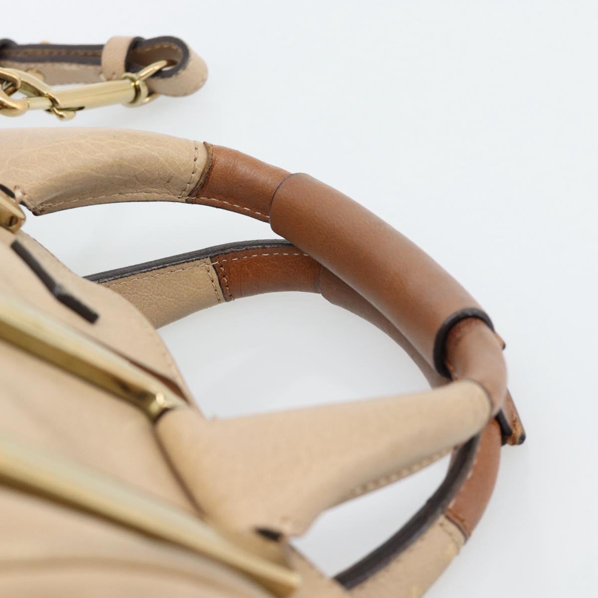 Chloe Etel Hand Bag Leather 2way Beige Gold Auth bs35549