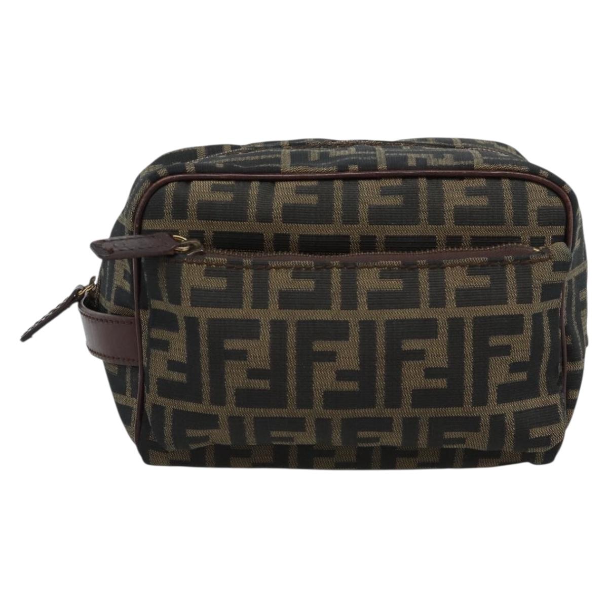 FENDI Zucca Canvas Clutch Bag Black Brown Auth bs35551