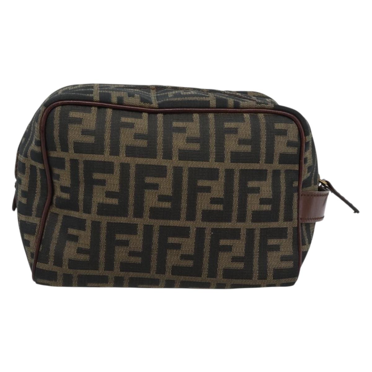 FENDI Zucca Canvas Clutch Bag Black Brown Auth bs35551