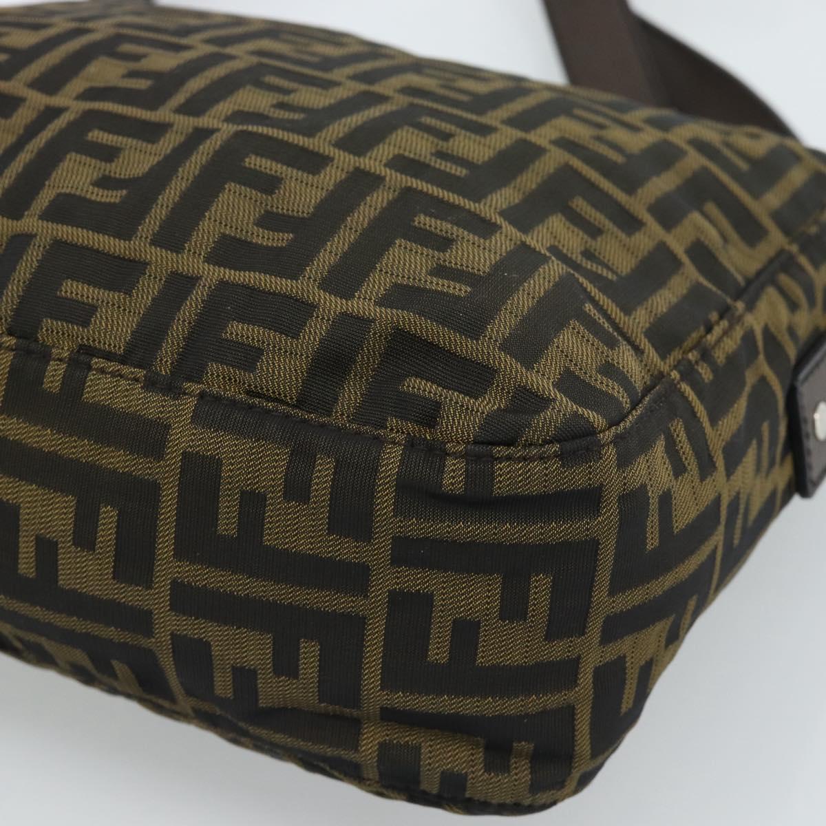FENDI Zucca Canvas Shoulder Bag Black Brown Auth bs35552