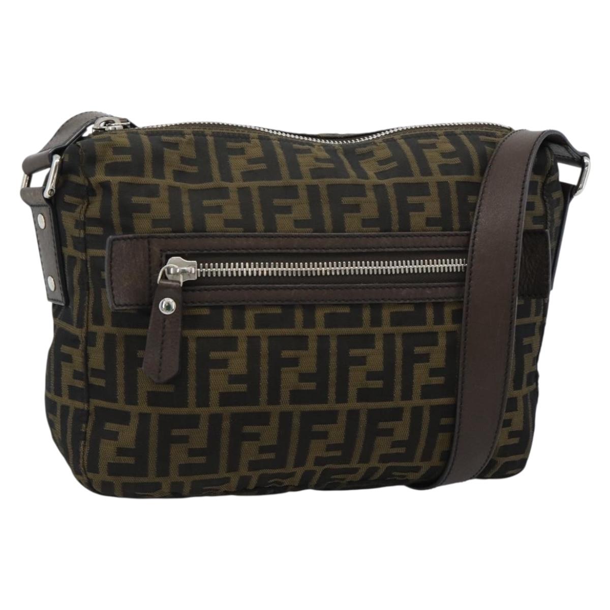 FENDI Zucca Canvas Shoulder Bag Black Brown Auth bs35552