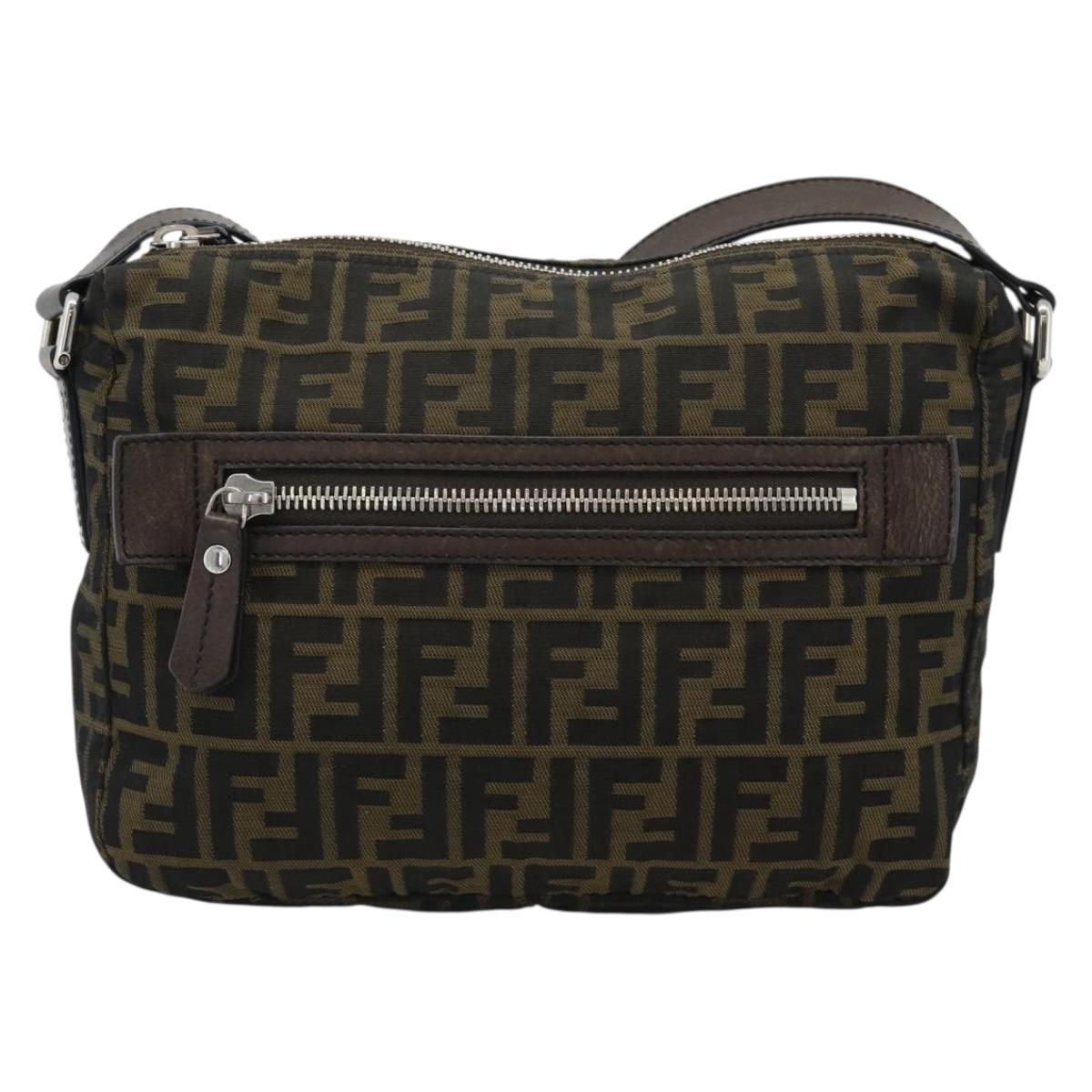 FENDI Zucca Canvas Shoulder Bag Black Brown Auth bs35552