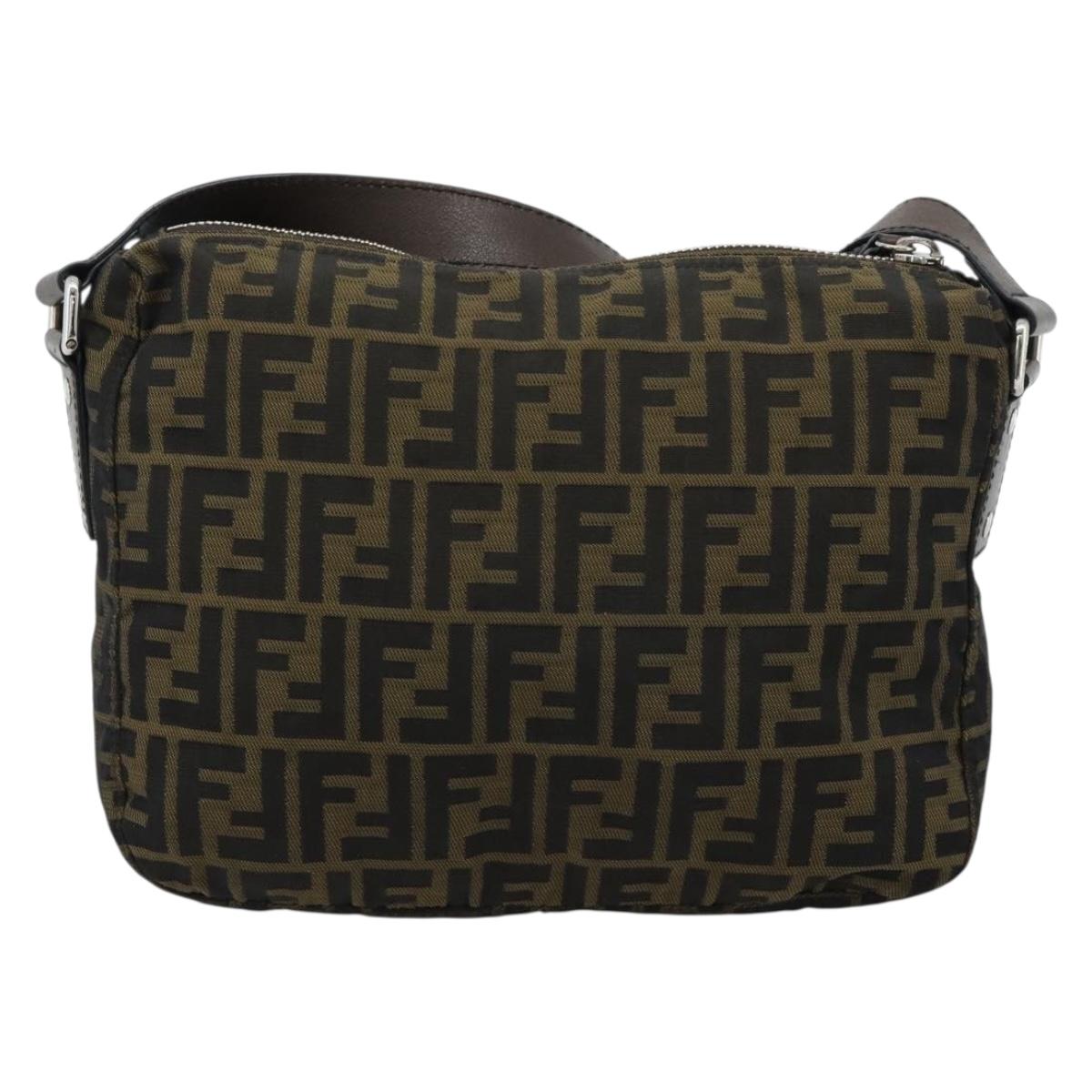 FENDI Zucca Canvas Shoulder Bag Black Brown Auth bs35552