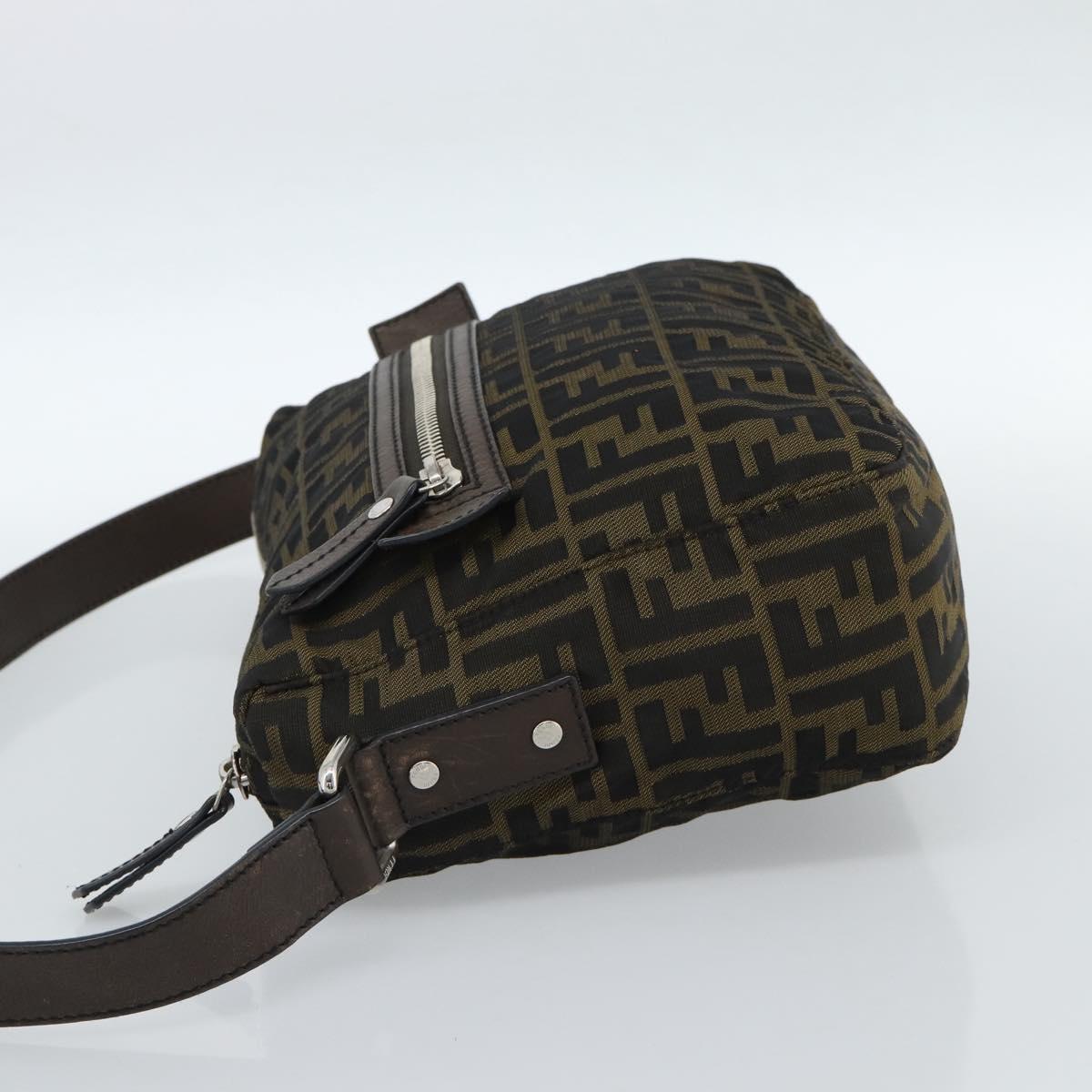 FENDI Zucca Canvas Shoulder Bag Black Brown Auth bs35552