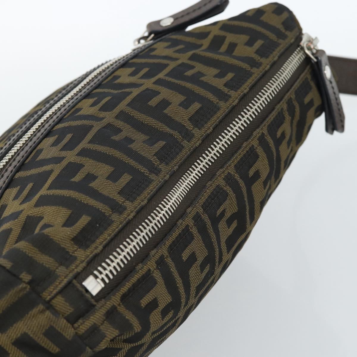 FENDI Zucca Canvas Shoulder Bag Black Brown Auth bs35552