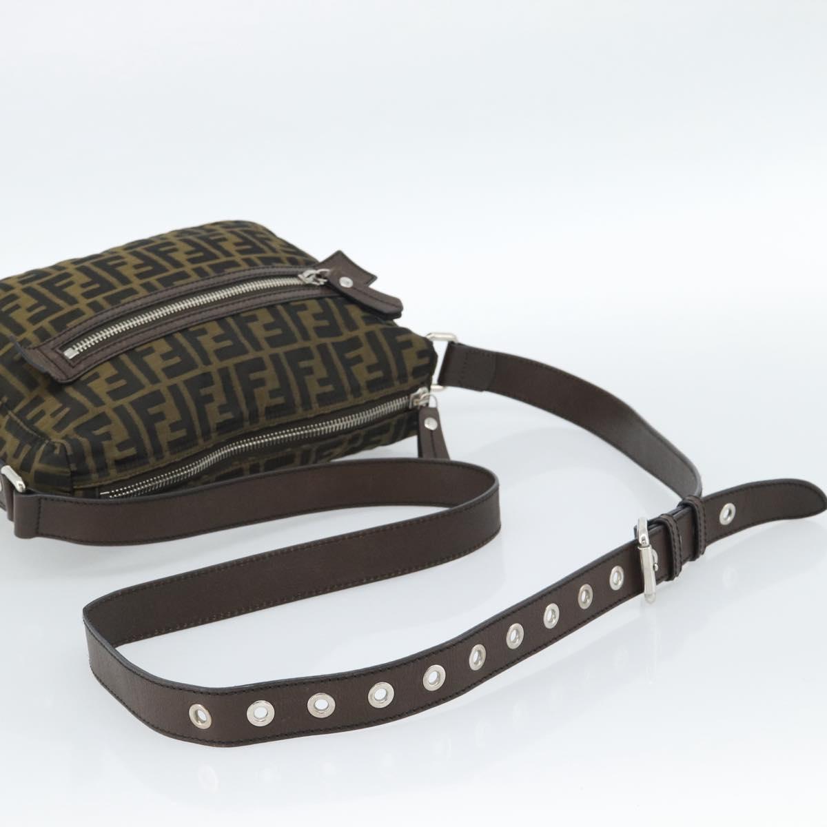 FENDI Zucca Canvas Shoulder Bag Black Brown Auth bs35552