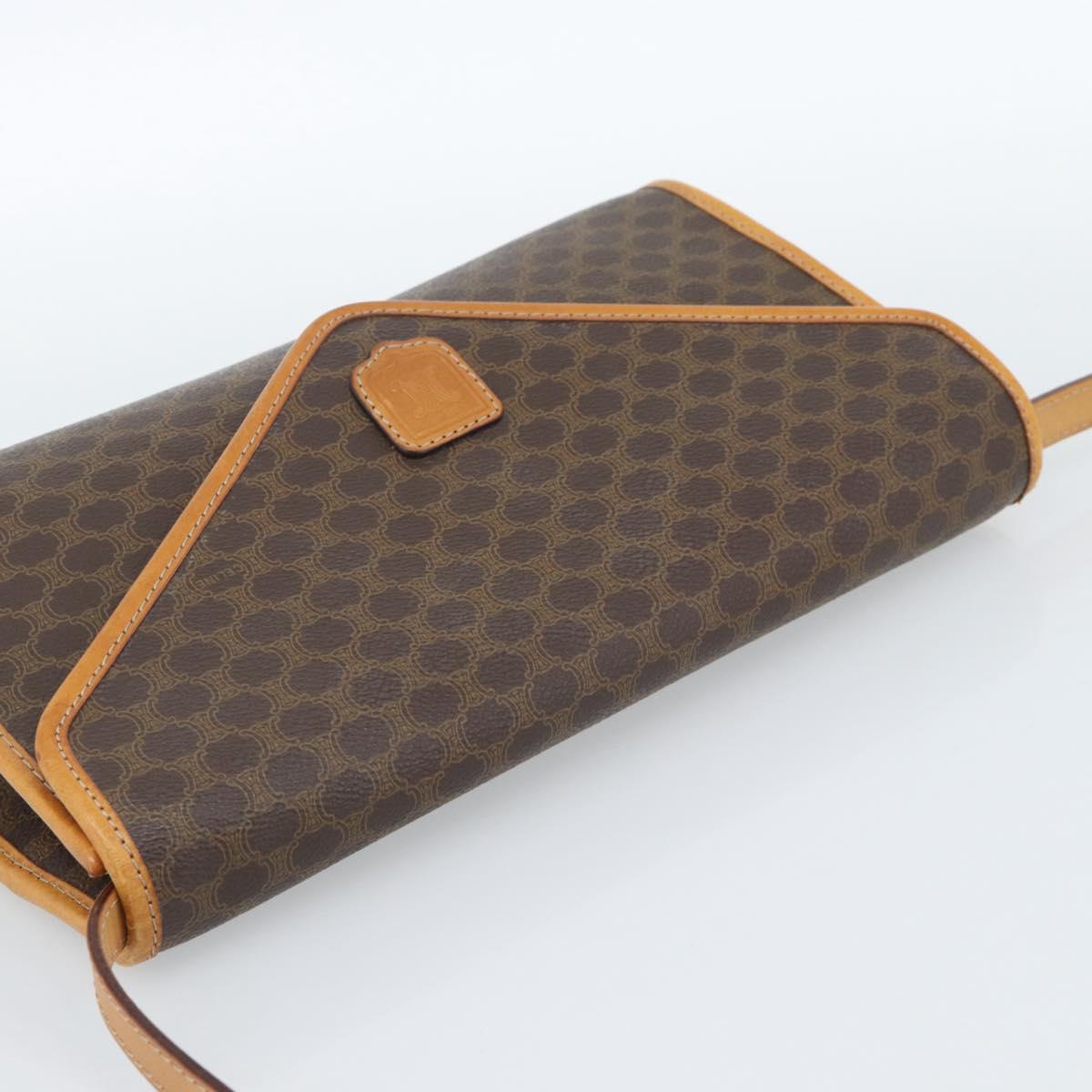 CELINE Macadam Canvas Shoulder Bag PVC Leather Brown Gold Auth bs35555