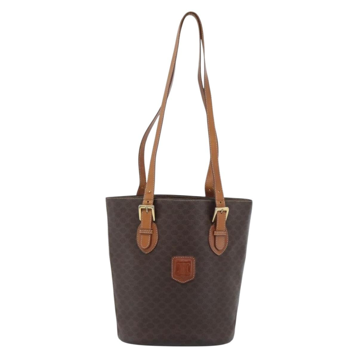 CELINE Macadam Canvas Tote Bag PVC Leather Brown Gold Auth bs35562